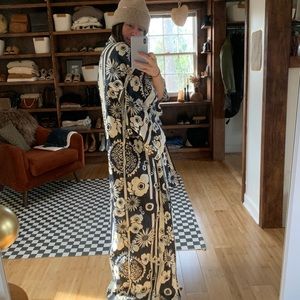 Black and white floor length cotton robe